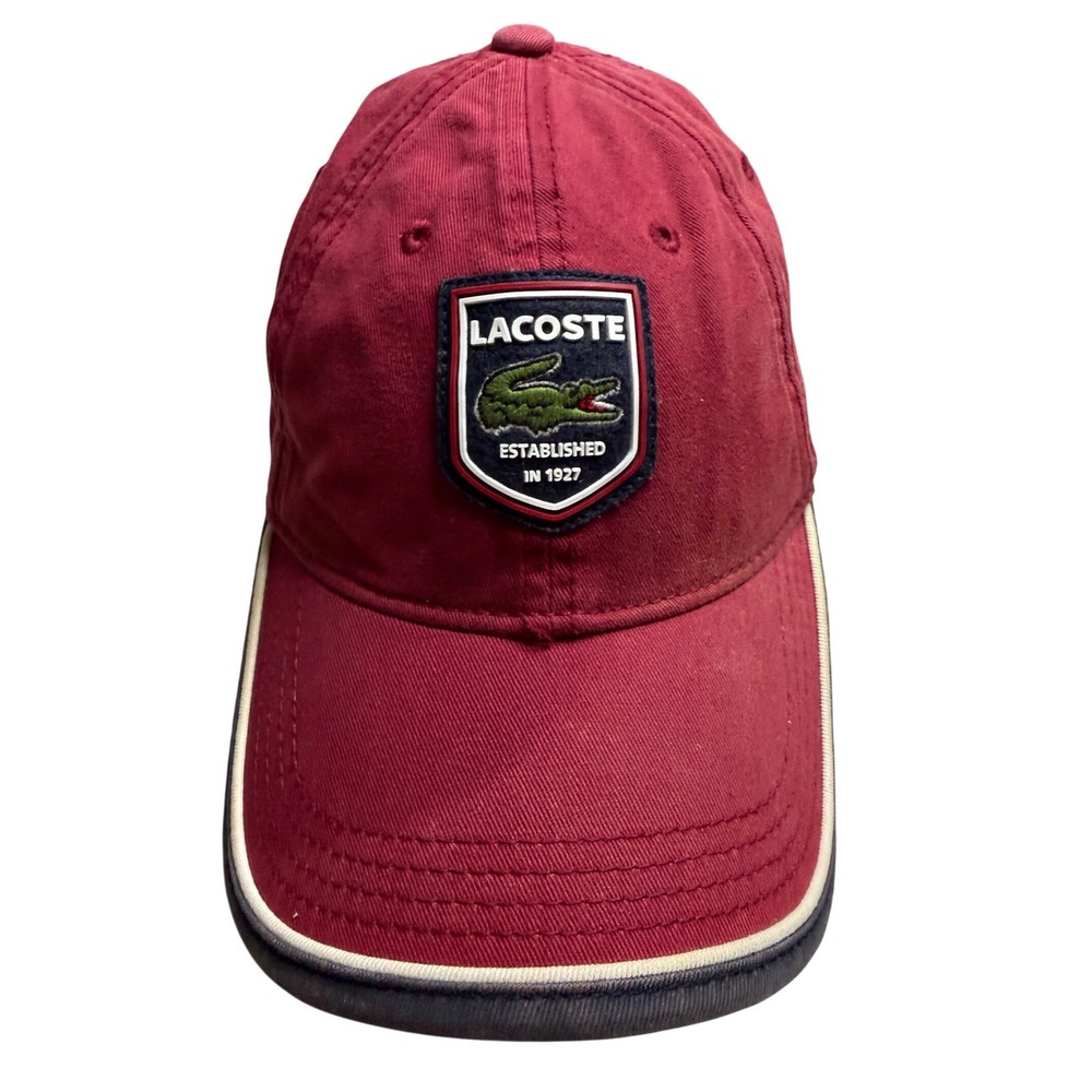 Lacoste Mens Burgundy Red Cotton Shield Logo Baseball Cap Leather Strap Hat